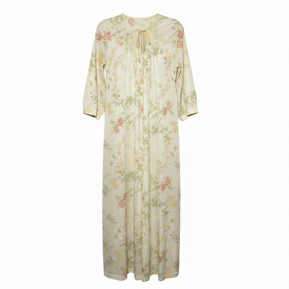 Vintage Lorraine Floral Nylon Nightgown Small Butter Yellow Cottagecore Boho